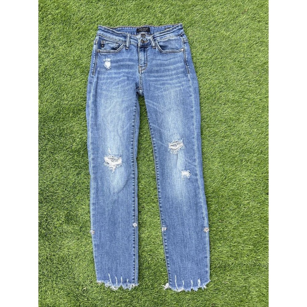 Judy Blue Jeans Womens 3/26  Blue Distressed Skinny Fit Straight Jeans